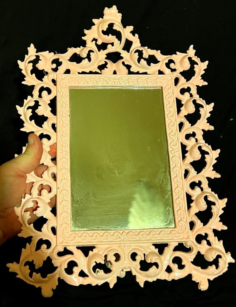 Old Vintage Scrolly Baroque / Rococo Style Cast Iron Picture Frame Vanity Mirror