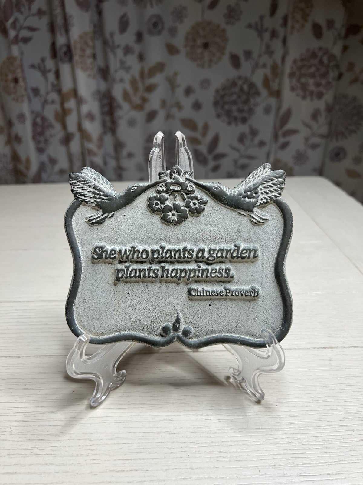 Garden Cast Metal Plaque Hummingbirds “She Who Plants A Garden Plants Happiness”