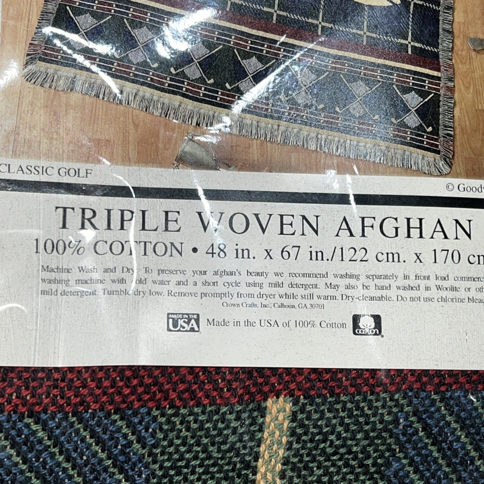 NWT Goodwin Weavers Triple Woven Afghan Blanket 48X67” Golf Classic 100% Cotton