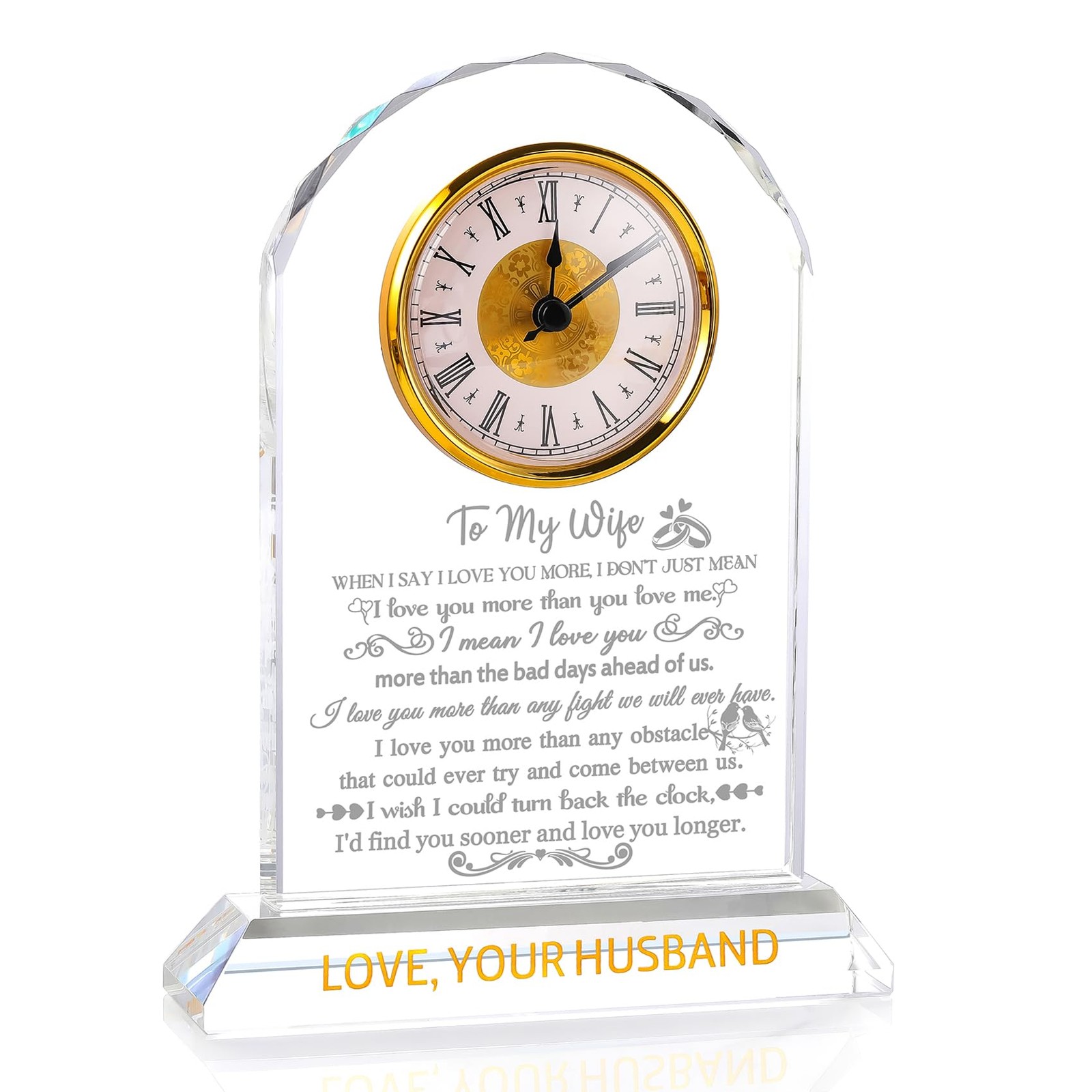 Crystal Clock Gift For Wife Anniversary Birthday Valentine Wedding 8.8 Inch