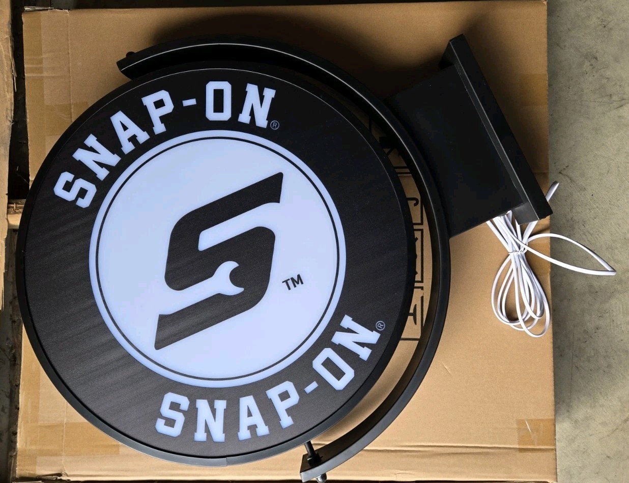 Snap On Tools Double Sided Sign LED Rotates Garage Man Cave Work Shop 20&Prime; Black!