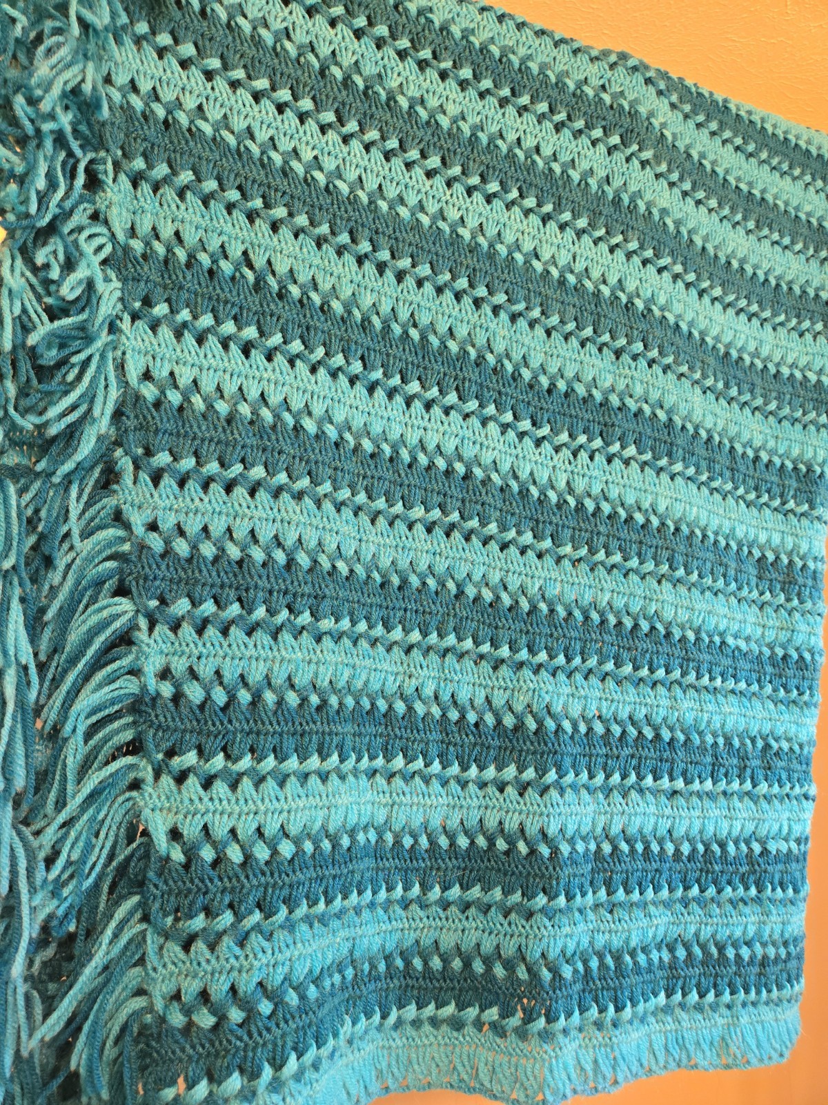 New Hand Made Crochet Blanket Turquoise/ Teal Approx 64×48
