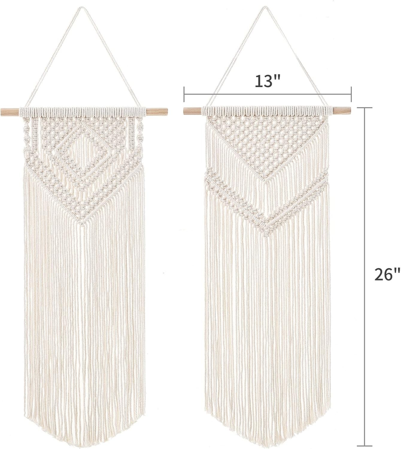 Elegant Woven Macrame Tapestry – Set of 2 Pieces, 26&Prime; L x 13&Prime; W, for Cozy Spaces