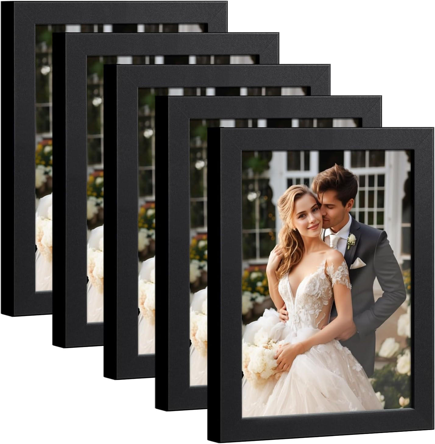 4X6 Picture Frame Set of 5, Black Frames Display Photo 3.5X5 with Mat or 4X6 Wit