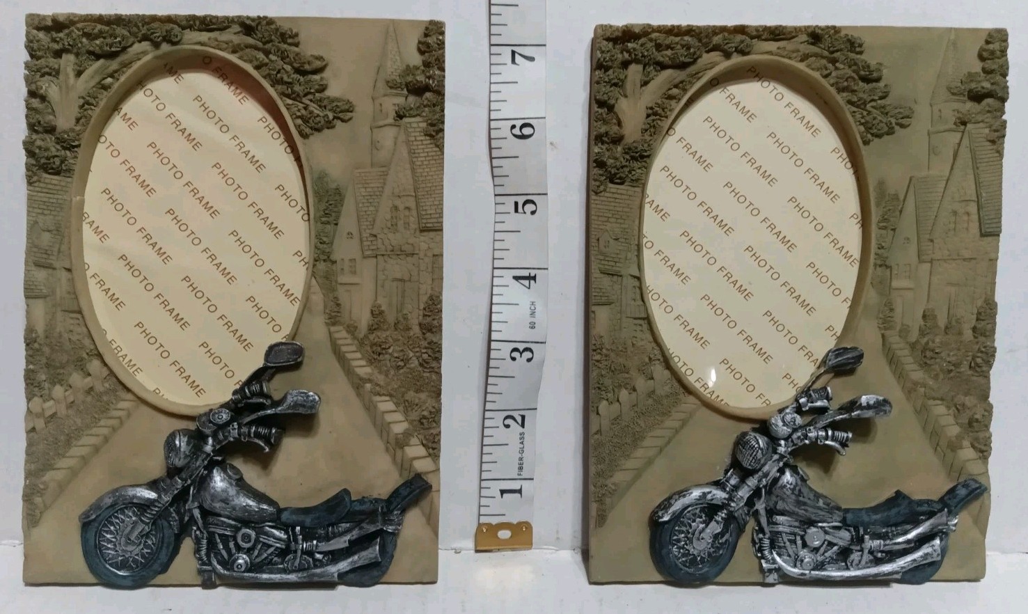 Motorcycle Textured 3D Picture Frame Lot of 2 Old Town Background 5&Prime; in x 7&Prime; in