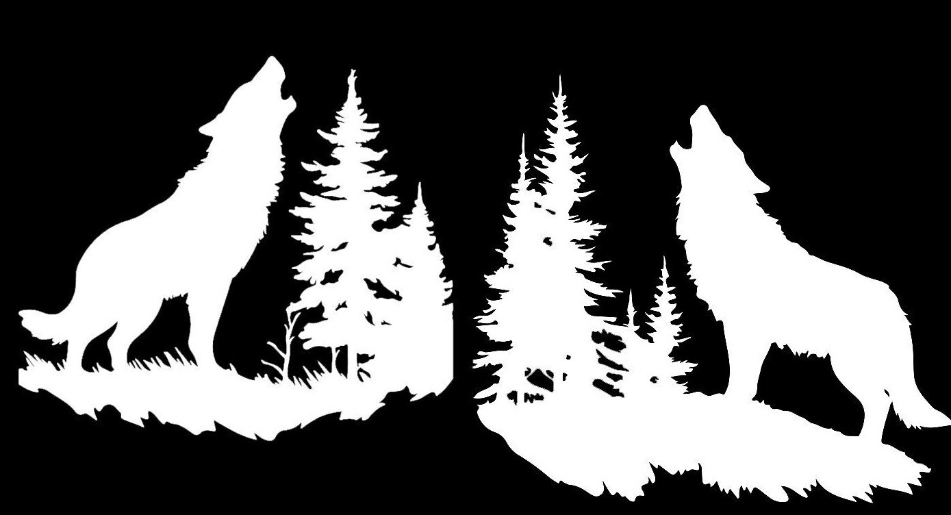 Two 5&Prime; Howling Wolves Forest Vinyl Decals Car Truck Window Wall Mirror Door