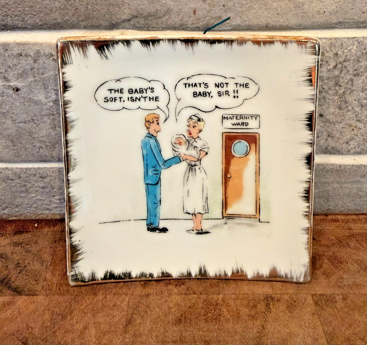 Vintage Bradley Japan Humorous Baby Nurse Plaque MCM Wall Decor Funny Sign