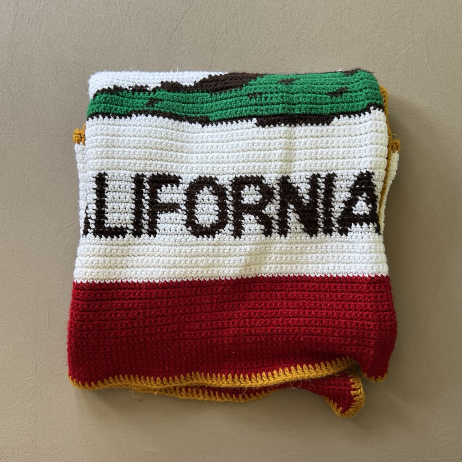 Handmade crochet California flag blanket