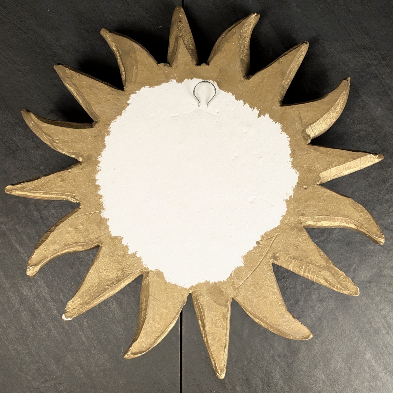 Gold Celestial Chalkware Sun Face Turquoise Dots Wall Decor 11&Prime; Boho Plaster