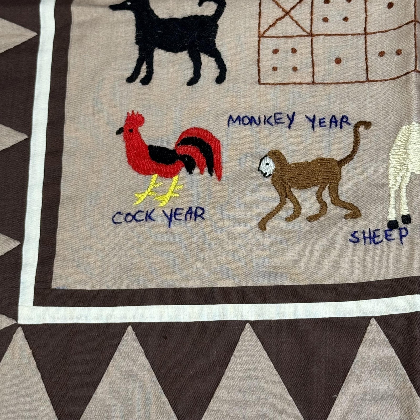 Handmade Embroidered Chinese Zodiac Animals Square Wall Hanging Table Topper