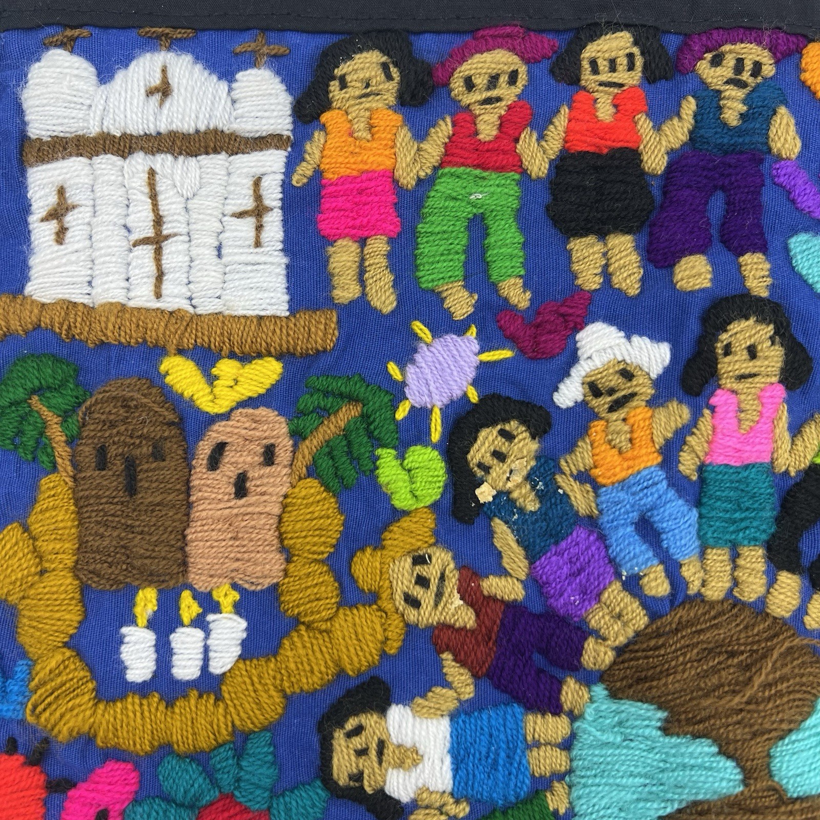 Hand Embroidered Tapestry Unknown Origin Bright and Colorful 15.5 x 15