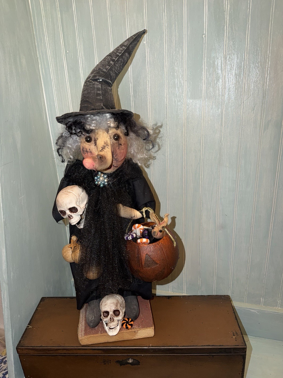 Primitive Folk Art Scarecrow Fall Pumpkin Crow Mouse Halloween