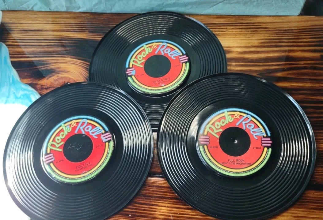 Molded Plastic Records 9&Prime; Diameter Rock & Roll Decorations Set Of 3