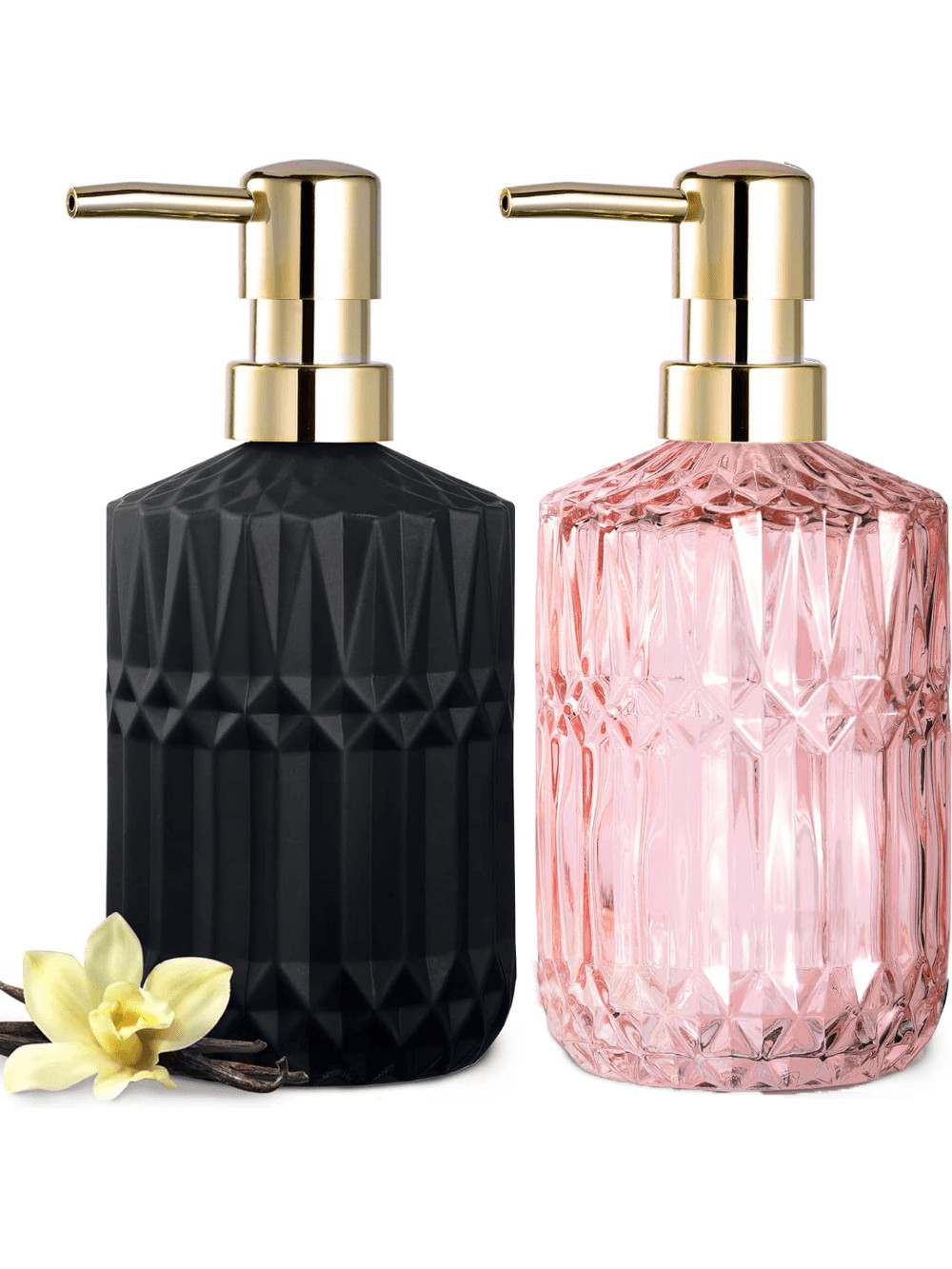 Pink + Black Glass Pump Soap Dispenser Refillable For Hand Soap Body Wash