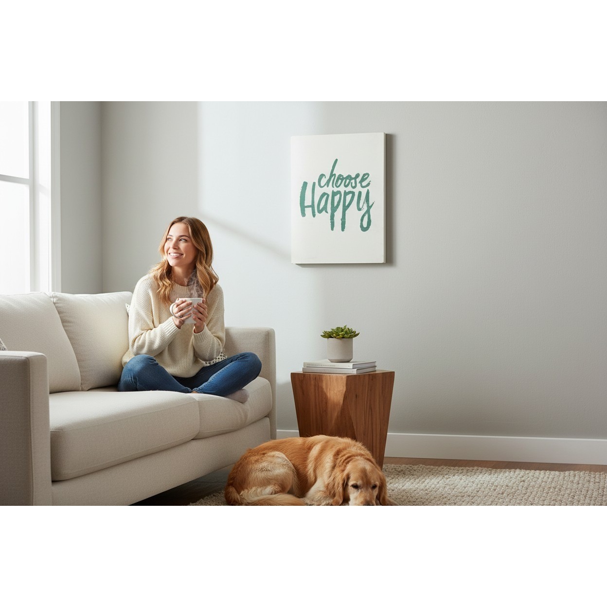 HomeGoods Choose Happy Wall Art Home Decor 12×16 White Teal NWOT