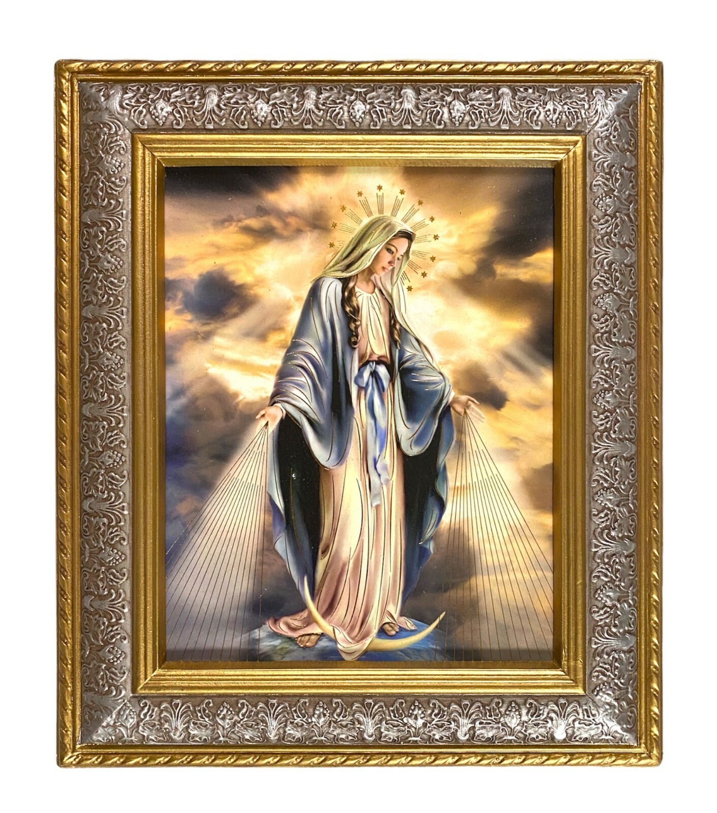 Our Lady of Grace Virgin Wall Art Portrait Picture 12&Prime; x 14&Prime; Gold Wood Frame New