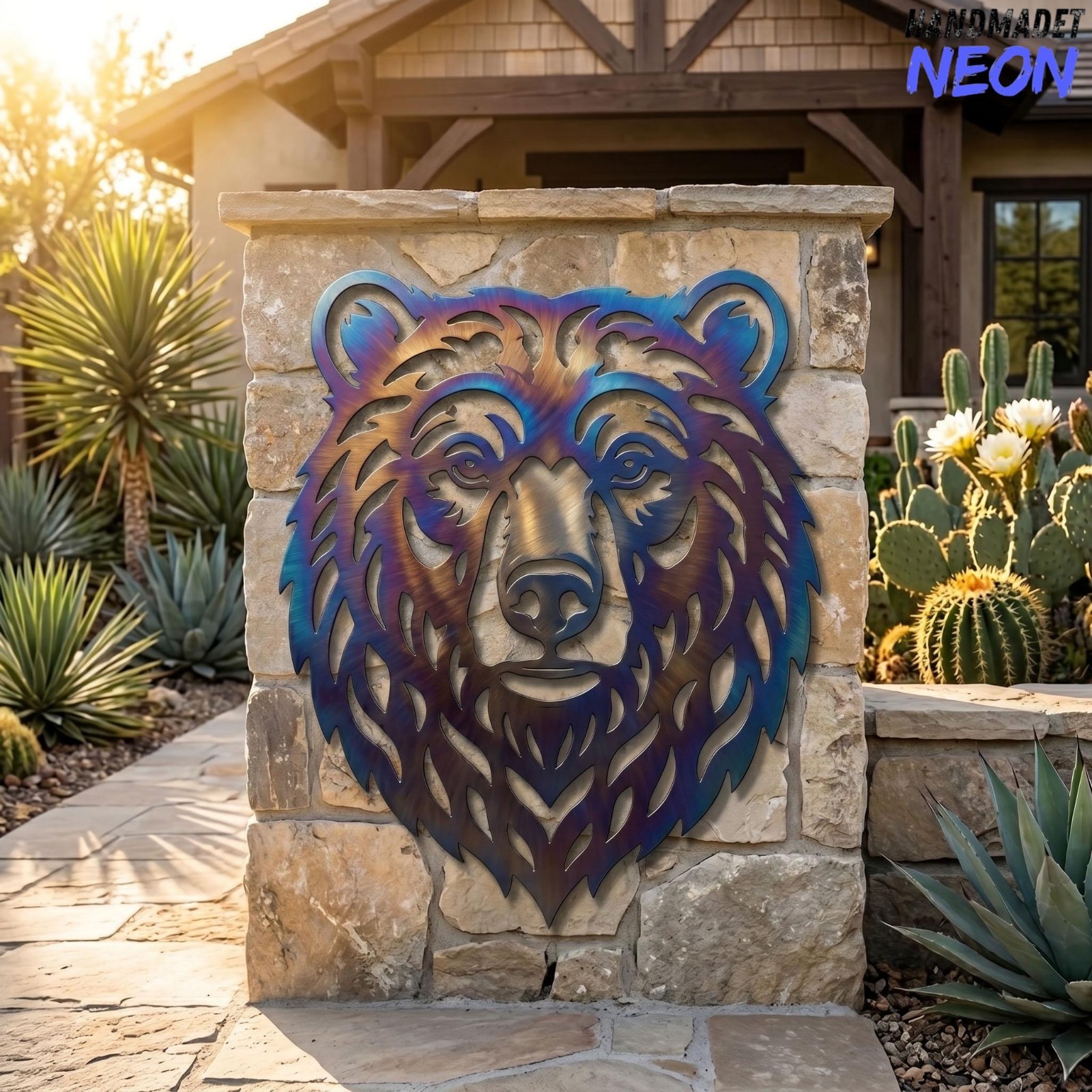 Bear Fire Roasted Metal Wall Art, Forest Metal Sign Decor, Rustic Mountain Cabin