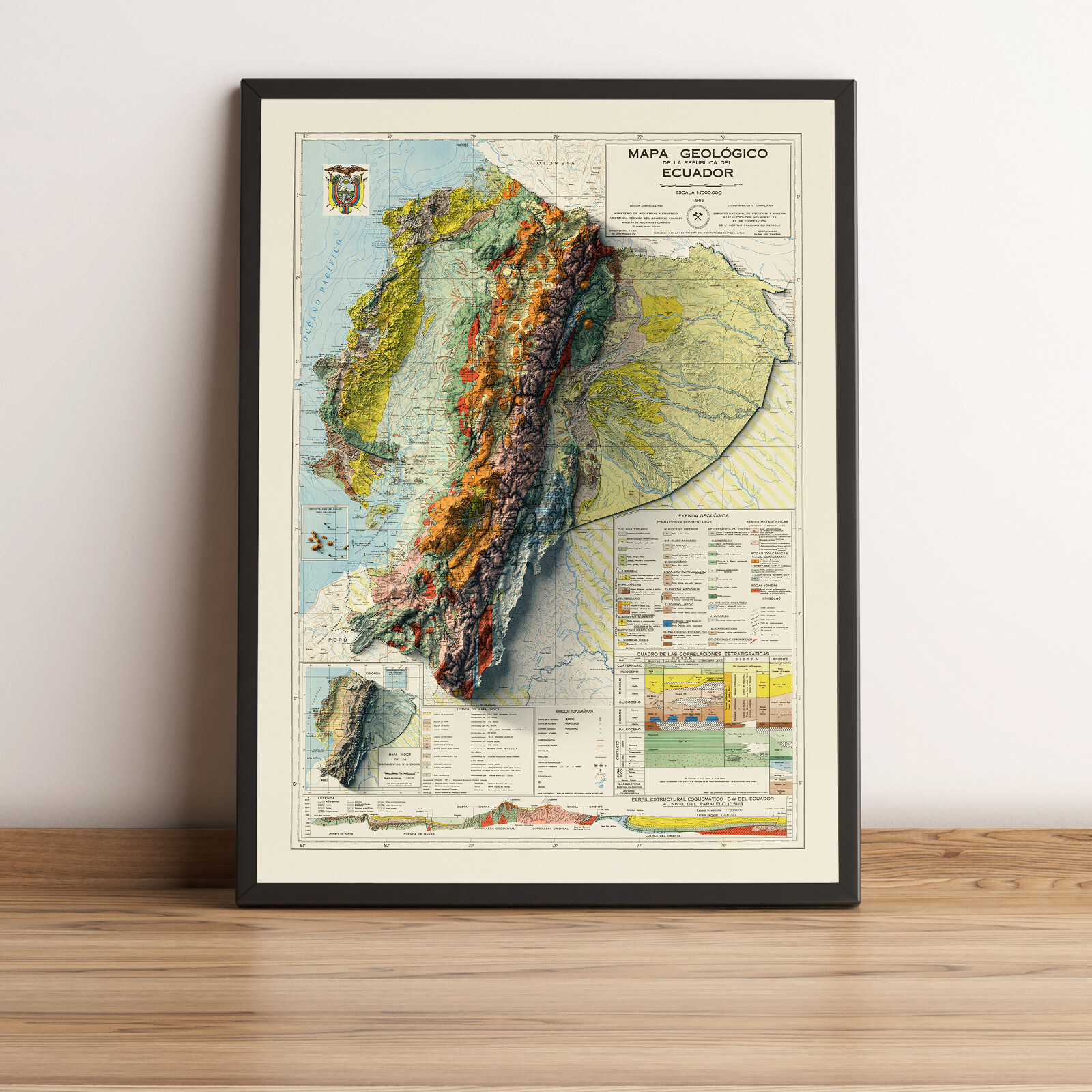 Ecuador Map, Ecuador 2D Relief Map, Ecuador Vintage Map – 2D Flat Print