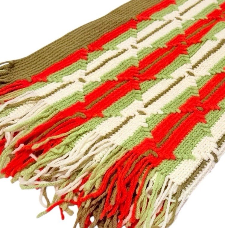 Vintage Handmade Chunky Knit Afghan Blanket Southwestern Aztec Crochet Throw