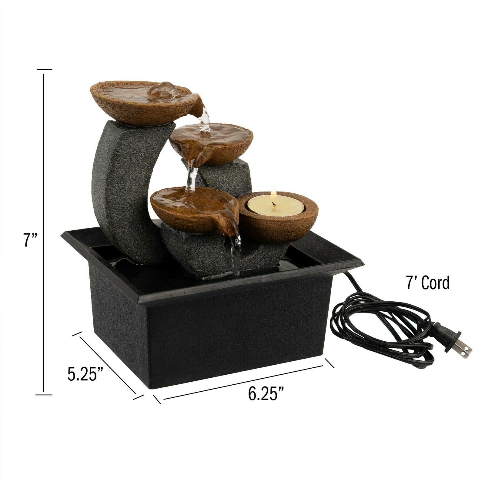 Tabletop Water Fountain Indoor Waterfall 3 Tier Candle Holder Soothing Sound