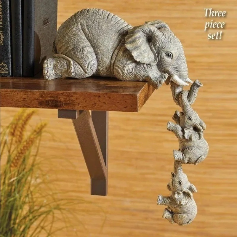 3 Pcs/set Cute Elephant Hug Baby Doll Resin Handicraft Decoration Home Decor Gif