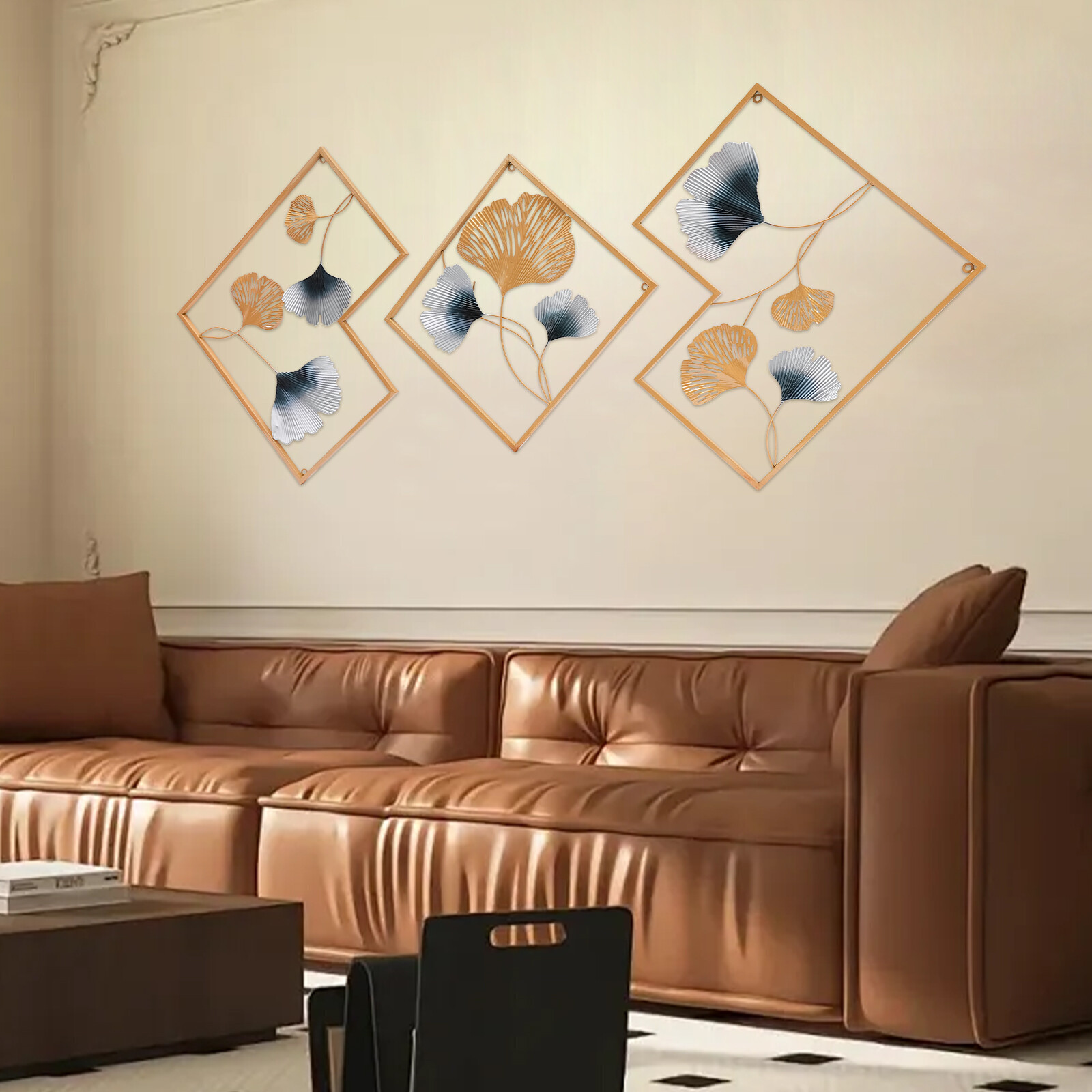Gold Set of 3 Ginkgo Wall Art Hanging Sculpture Home Art Decor 164*2*70.5cm NEW