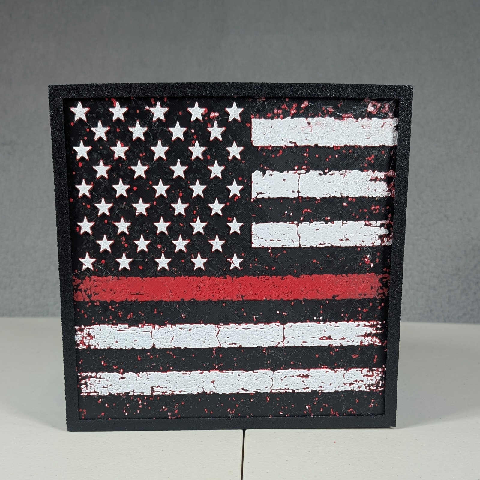 USA First Responders Flag 8×8 Inch Framed Art Thin Red Line Thin Blue Line – 3d