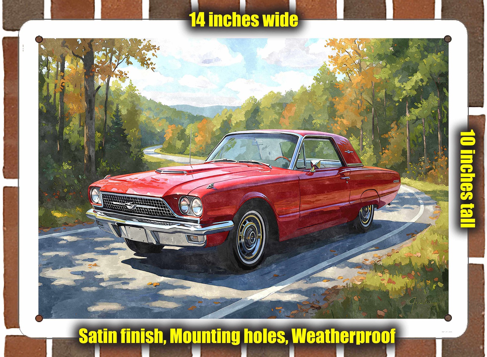 Metal Sign – 1966 Ford Thunderbird Coupe Watercolor – 14×10