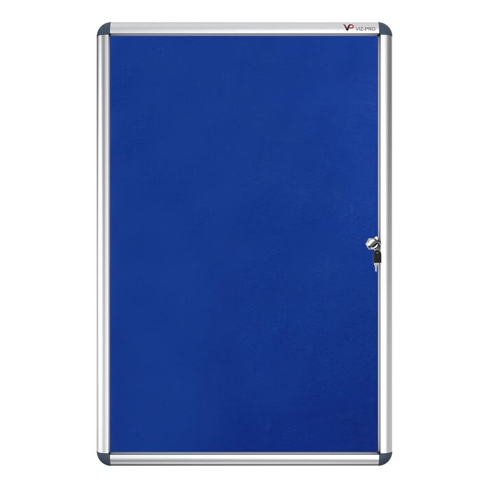 VIZ-PRO Tamperproof Lockable Noticeboard, Silver Aluminium Frame, 36 in x 24 in