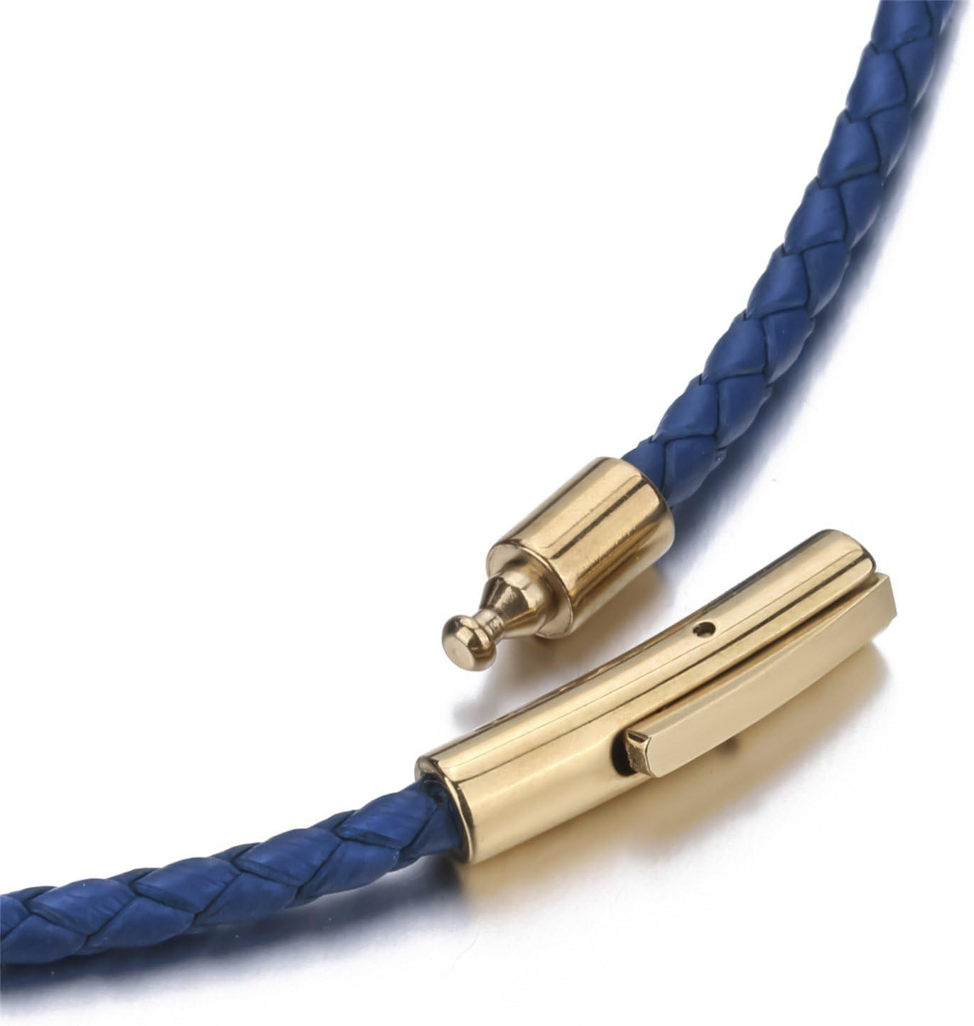 3Mm Mens Womens Genuine Leather Necklace Cord Multicolor Braided Gold Stainless