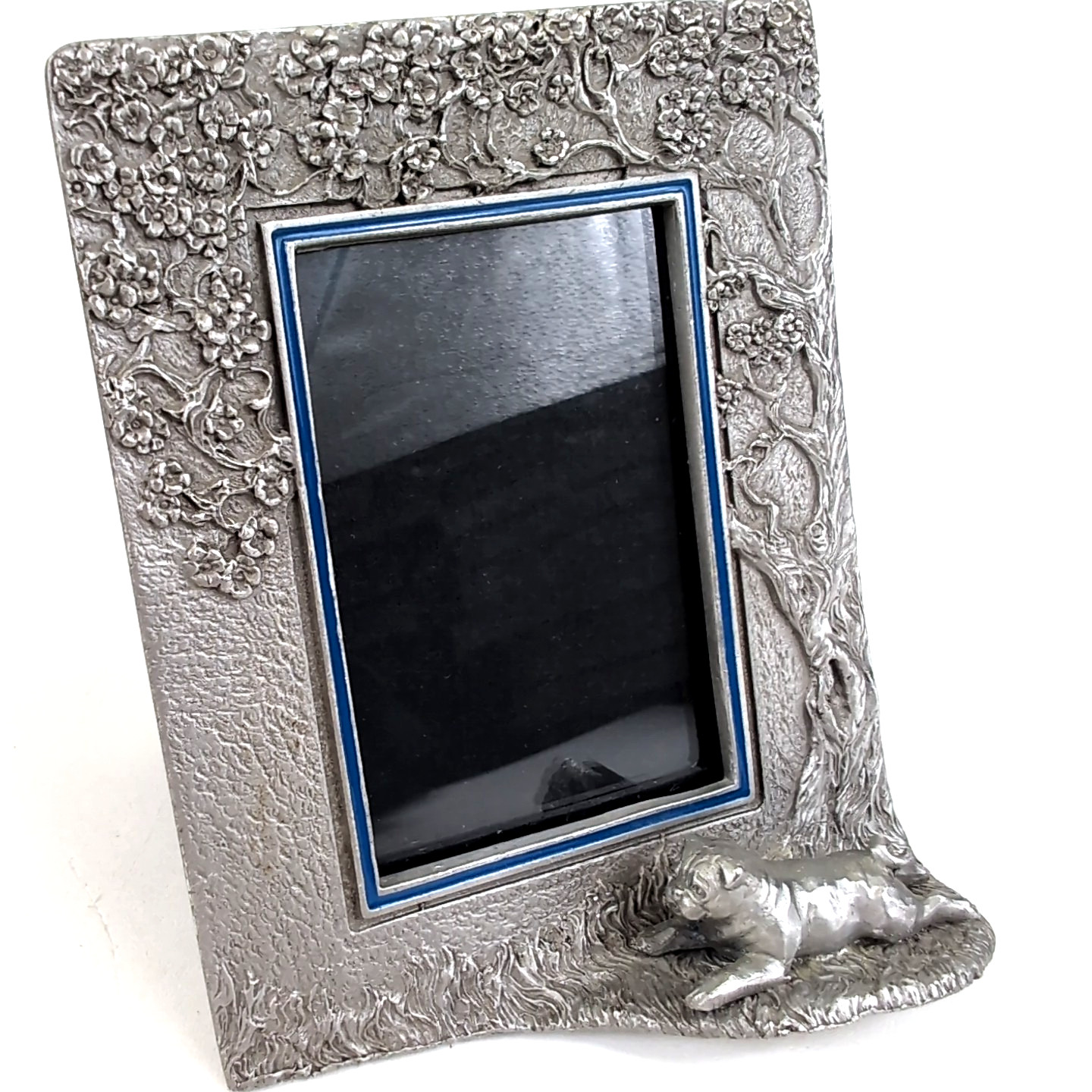 Vintage 1990 Rawcliffe Pewter Dog Silver Frame Picture Photo Tree Pug Bulldog?