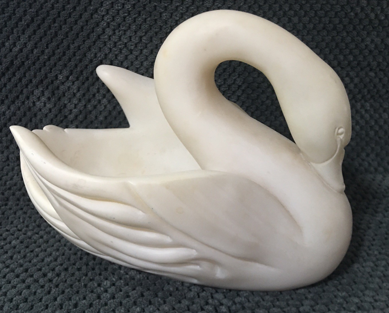 Vintage Hand-Carved Alabaster Stone Swan Planter Figure Marble Decor