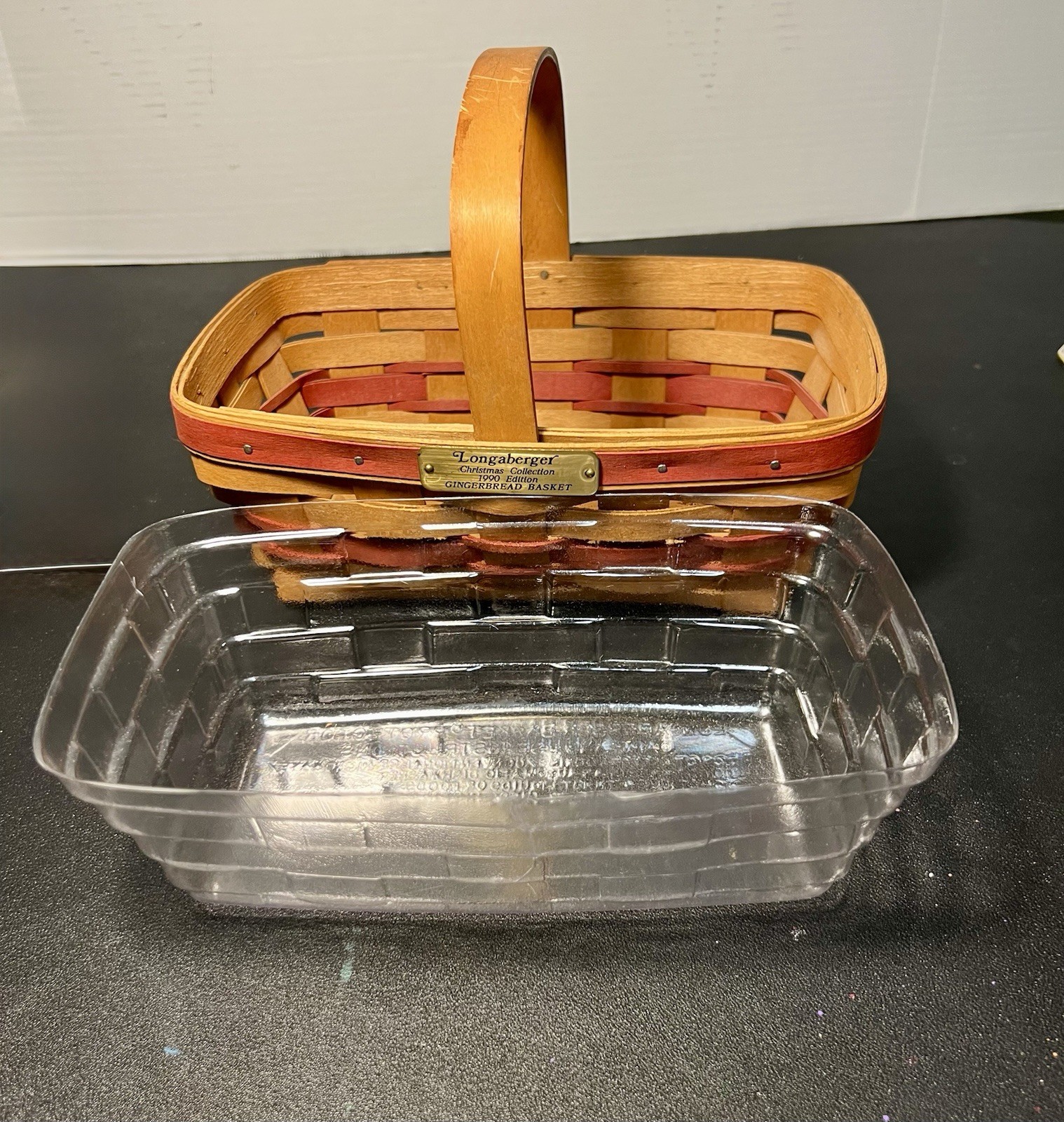 Longaberger 1990 Christmas Gingerbread Basket Signed Plastic Liner, 10×6.5”