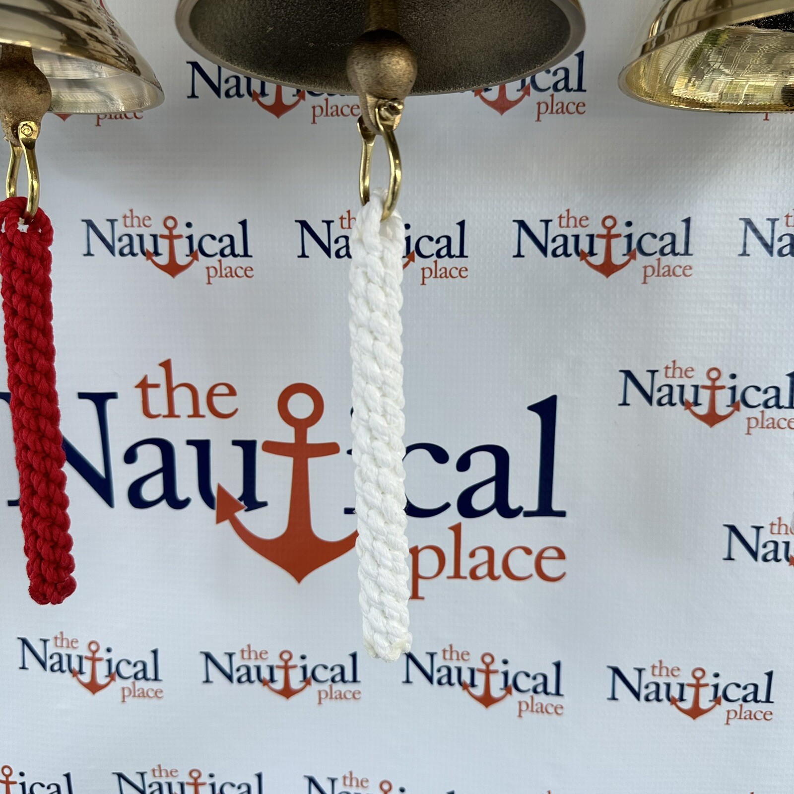 Rope Bell Pull w/ 2 Brass Shackles & Ring, Hand Tied, White, Off White, Natural