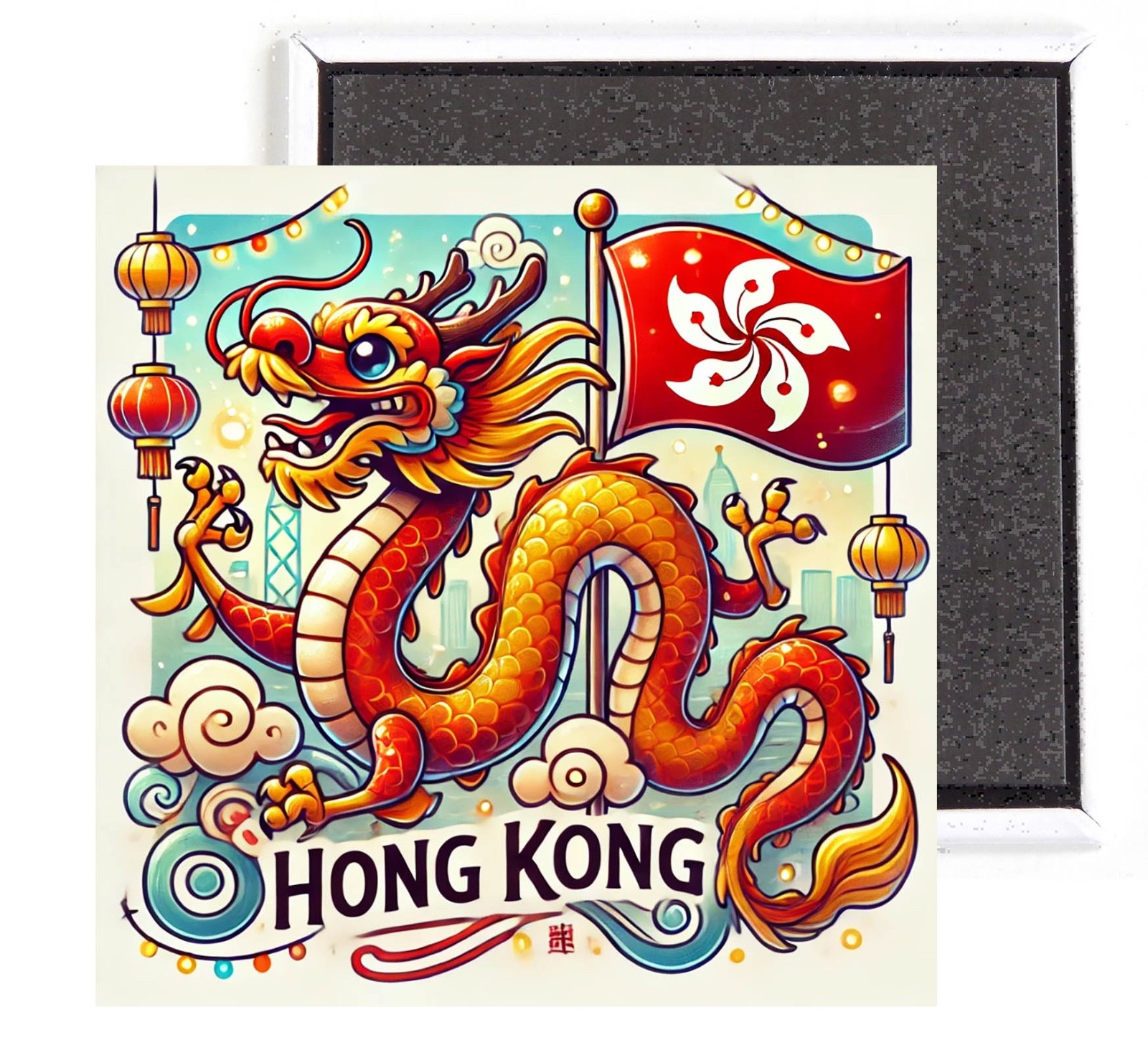 Hong Kong FRIDGE MAGNET travel souvenir (dragon with flag)