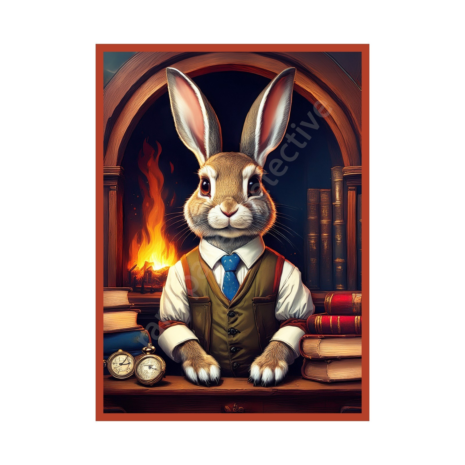 Bunny Accent Print 5&Prime; x 7&Prime; Warm Cozy Librarian Rabbit, A1
