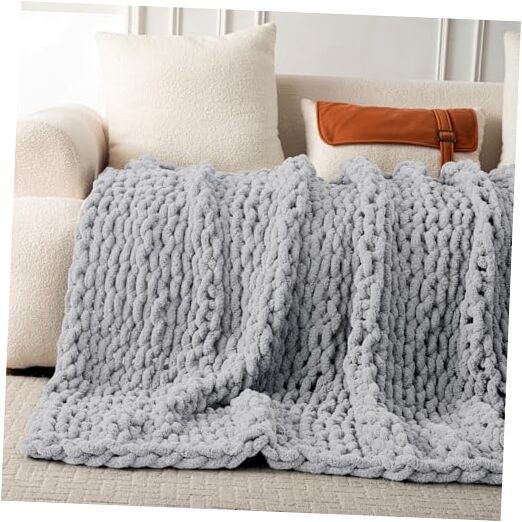 Ultra Soft Chunky Knit Blanket Throw -40×50 40&Prime;x50&Prime; (Small Size Throw) Grey