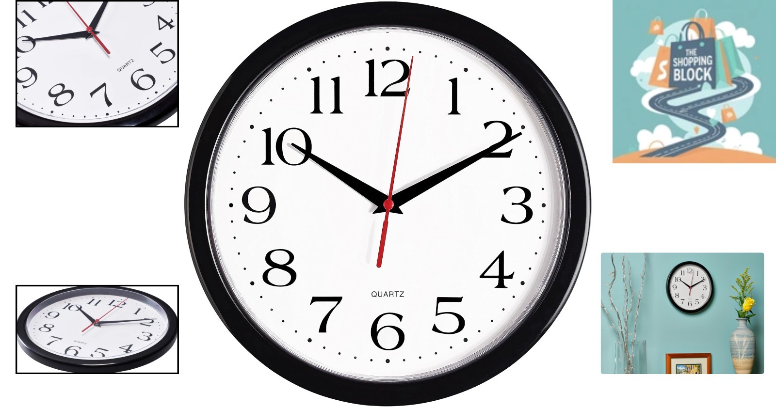 Black 10-Inch Silent Quartz Wall Clock with Sweep Movement