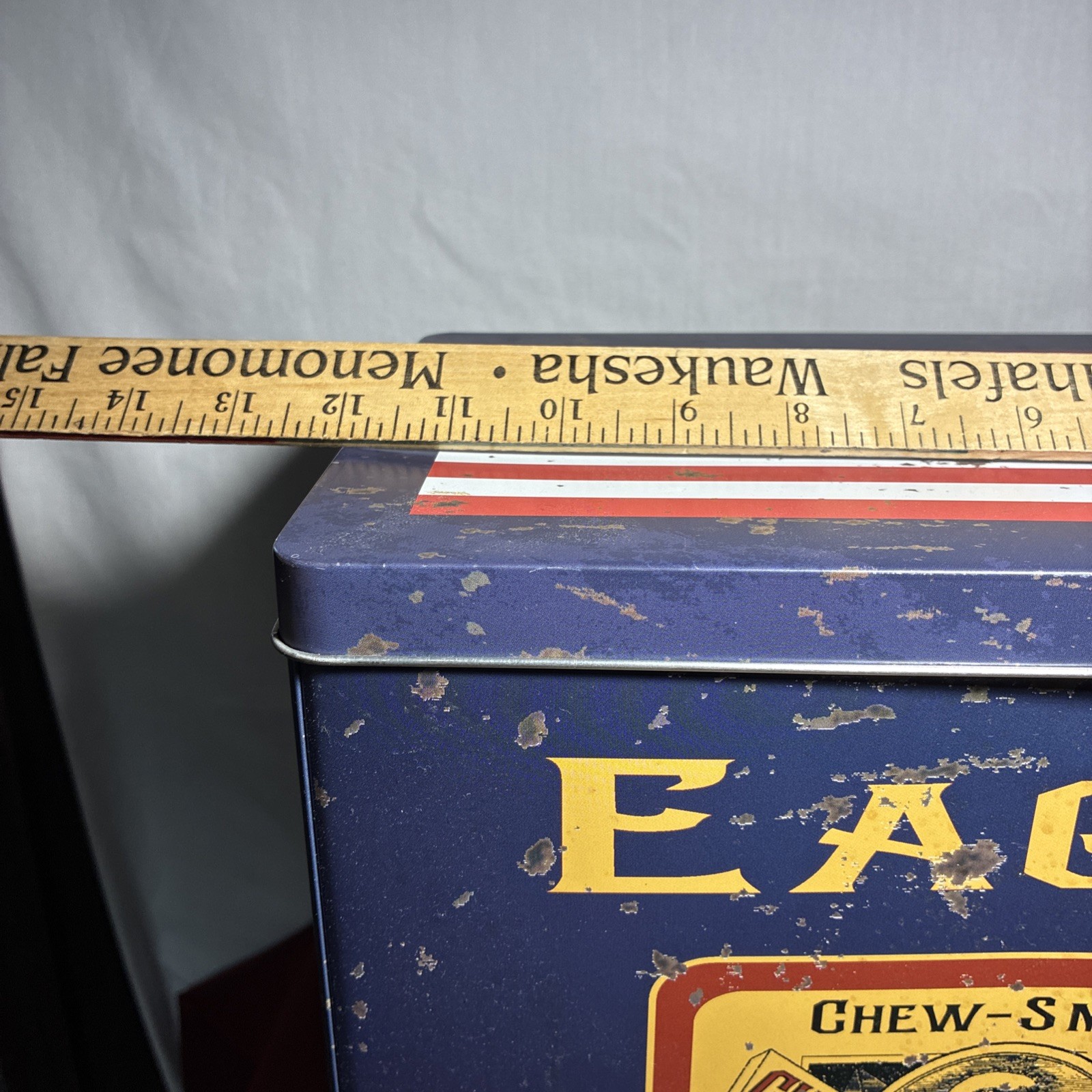 Large Memorial Day American Flag Eagle Tobacco Home Decor Tin Can Box Man Cave