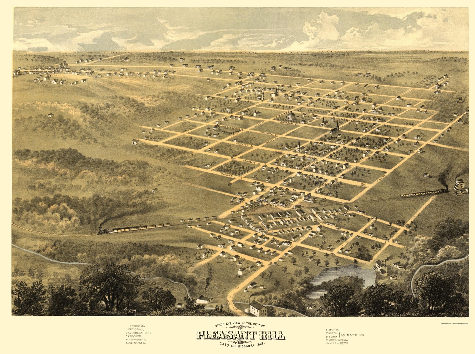 Historic Panoramic View – Pleasant Hill Missouri – Ruger 1869 – Vintage Wall Art