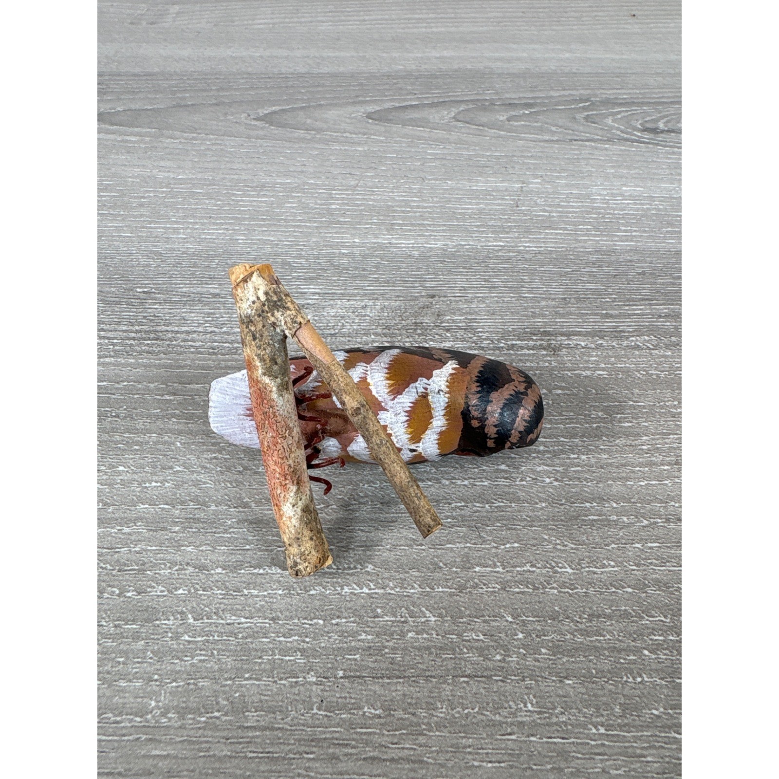 Vintage Hand Carved Wooden Owl Figurine Miniature Folk Art Bird on Twig Perch