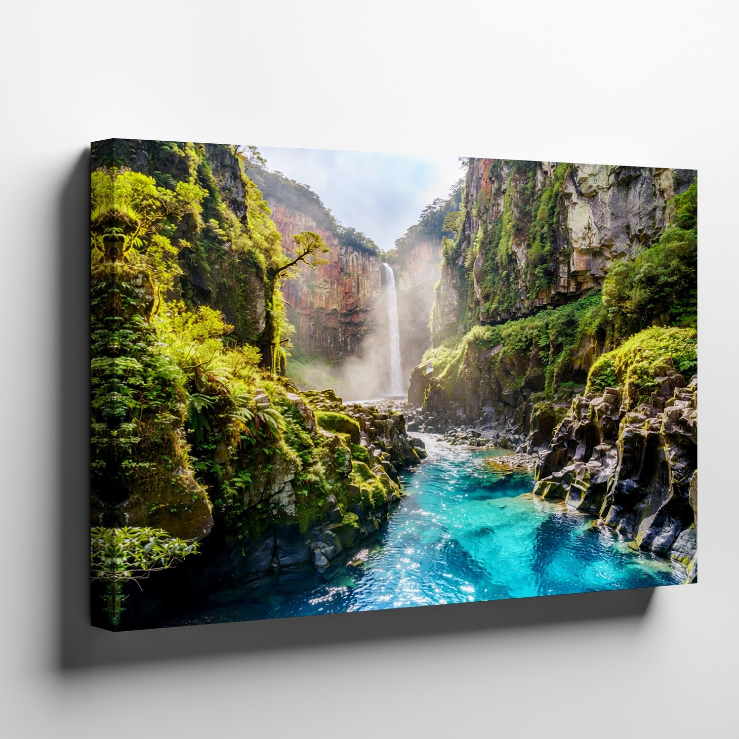 Scenic Waterfall and River Canyon Landscape Nature Canvas Wall Art Print Decor