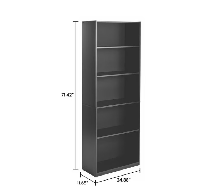 Mainstays 5-Shelf Bookcase with Adjustable Shelves, True Black Oak