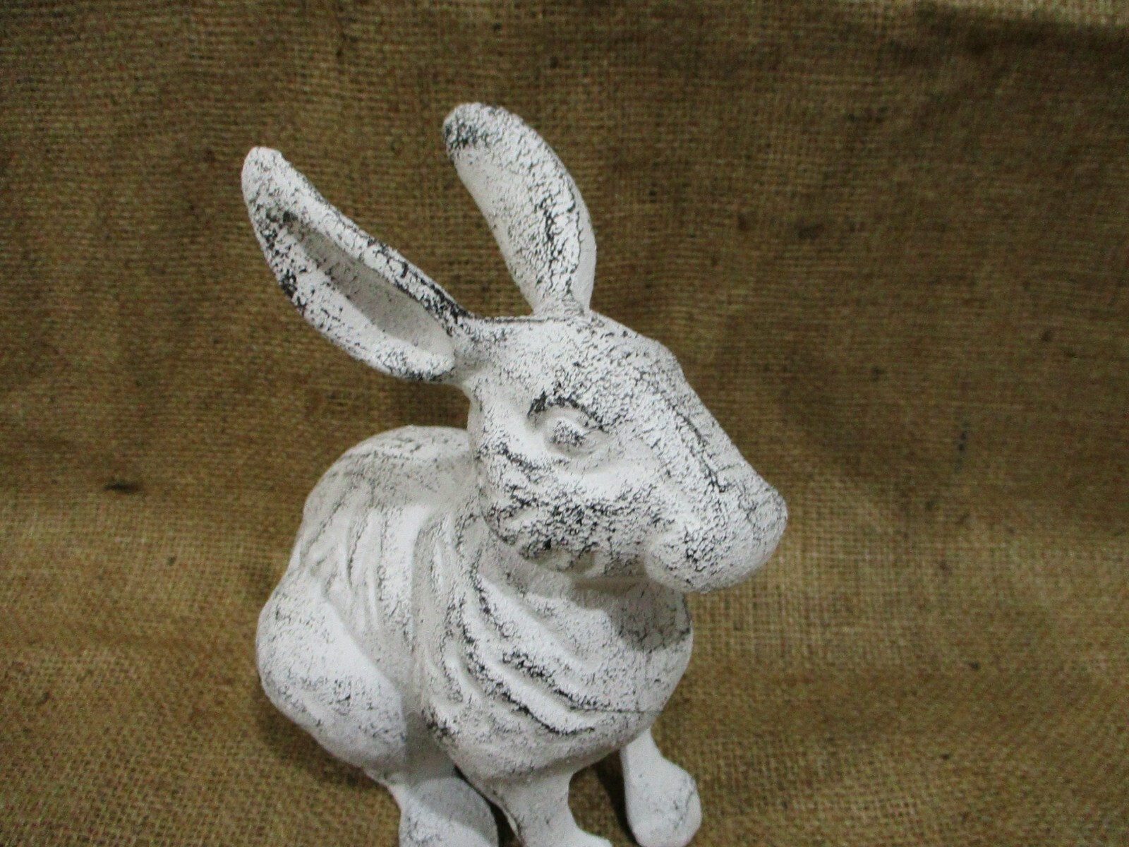 Large Cast Iron RABBIT Easter BUNNY Garden Statue RUSTIC Home Decor 7&Prime; White