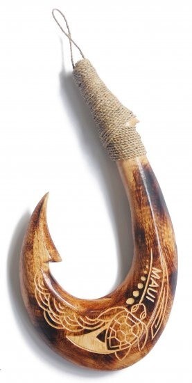 Handmade Turtle Hawaiian Wall Decor Plaque Solid Wood Engraved Hawaii Fish Hook