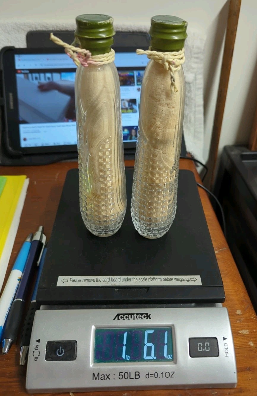 2 Clear Glass Ear Of Corn Shaped Bottle Embossed Texture 7.5” Tall Sealed