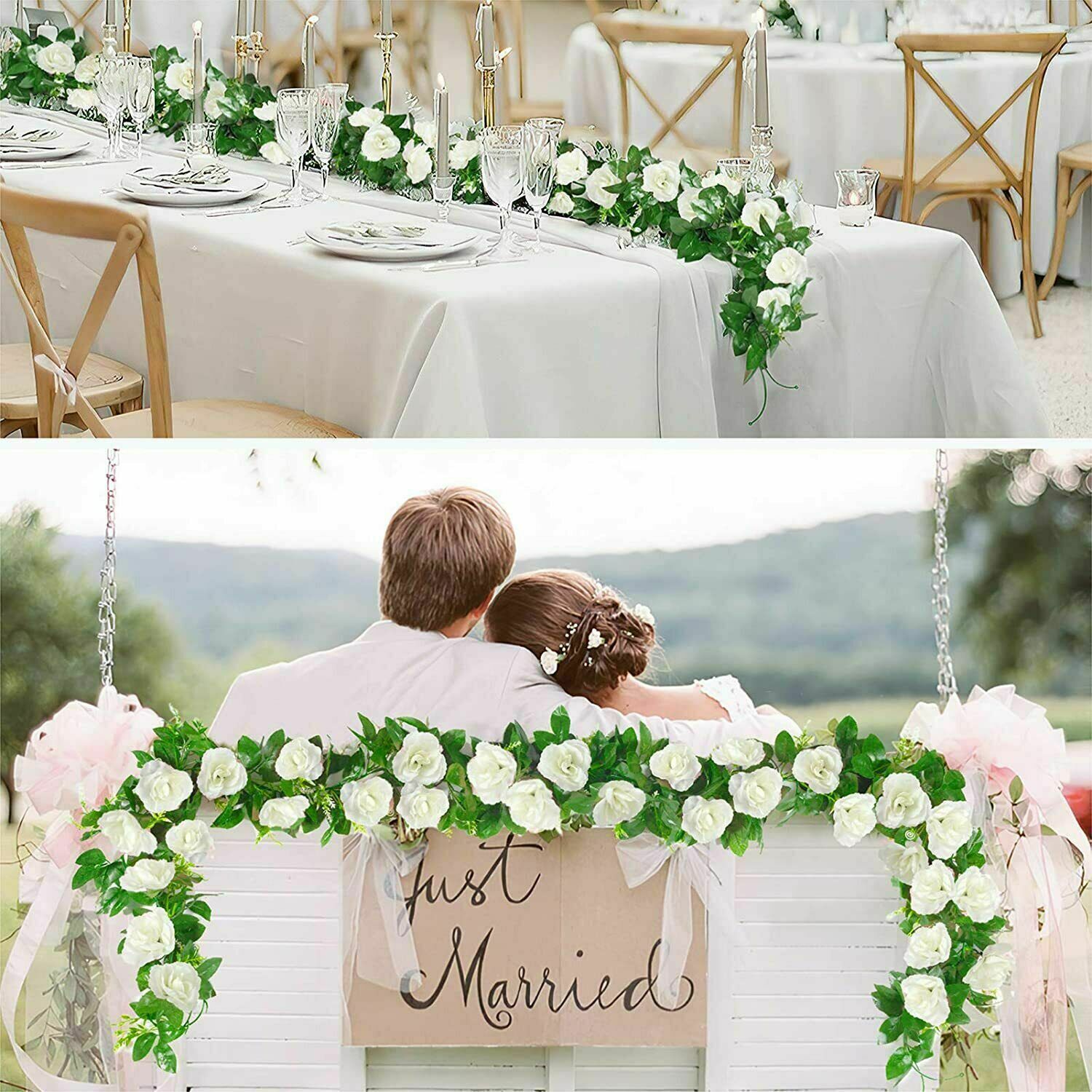 6× Fake Rose Vine Flowers Plants Artificial Hanging Ivy Wedding Decor 7.5 Ft USA