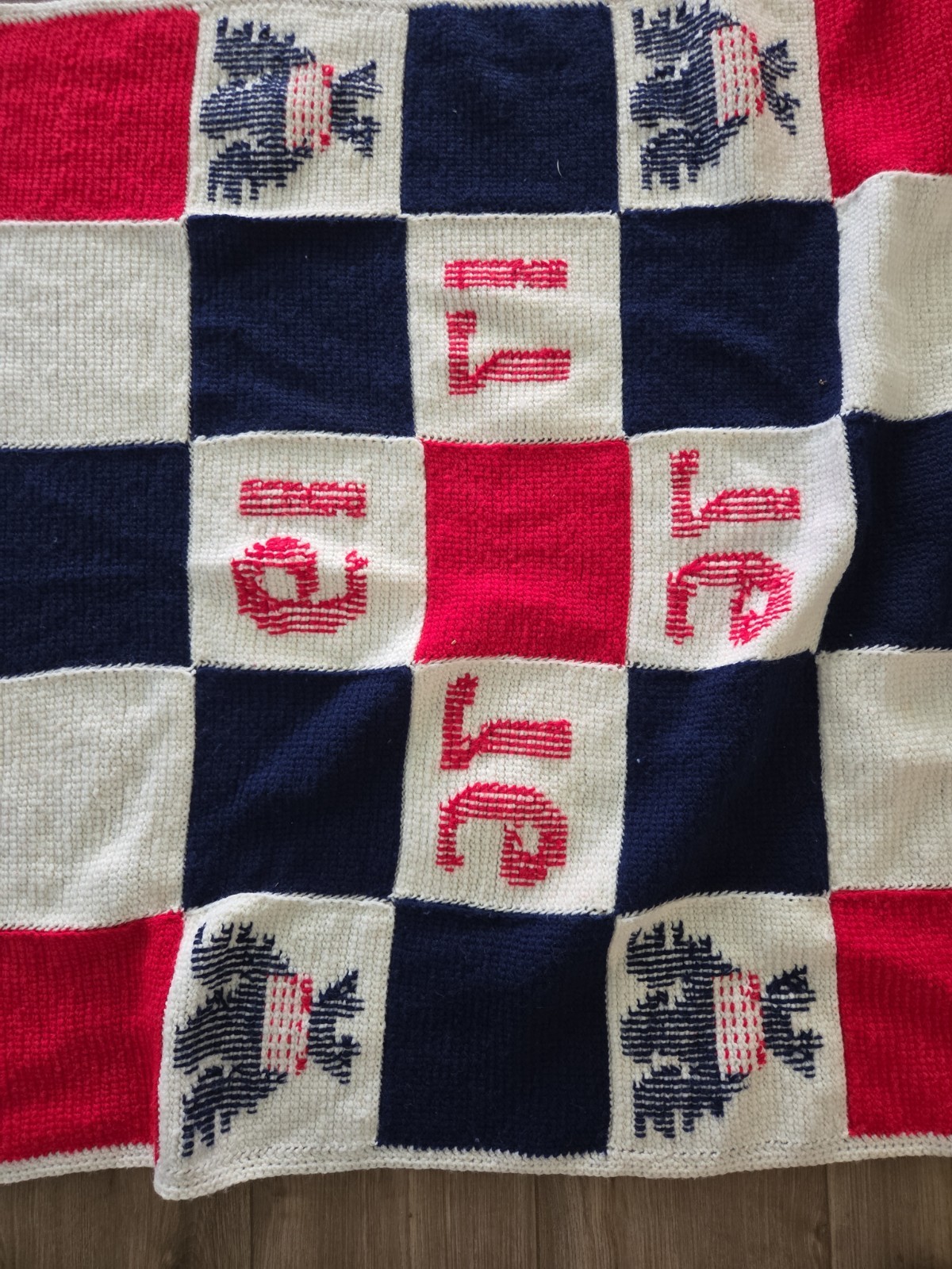 Vtg Handmade Red White Blue Crochet Afghan Blanket Bicentennial 1776-1976