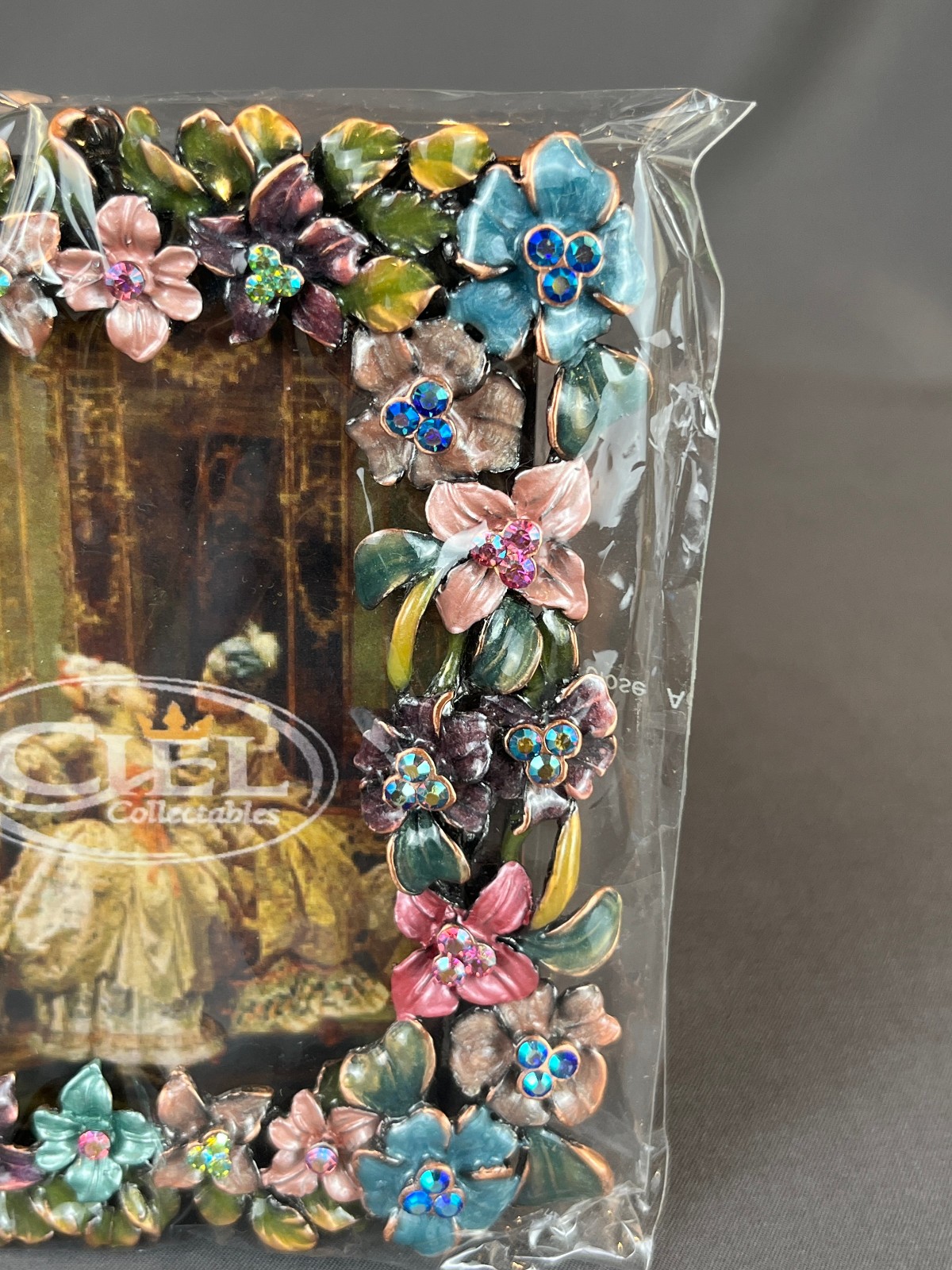 New Ciel Enamel & Swarovski Floral Crystal Photo Frame 4 ½” x 4” w/Box (D)