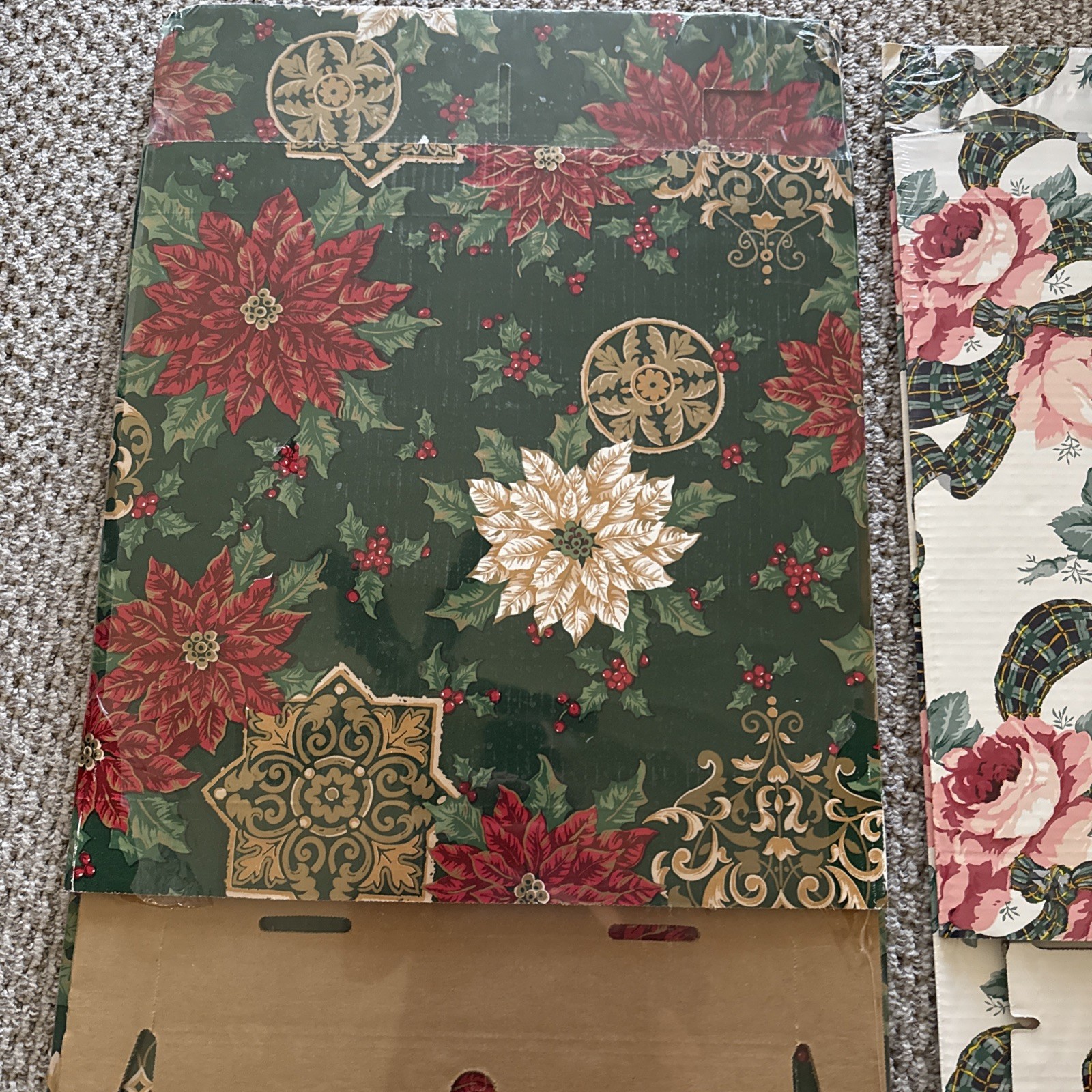 2 Lot Vintage Christmas Jumbo Gift Wrap Center Underbed Storage Cardboard Box